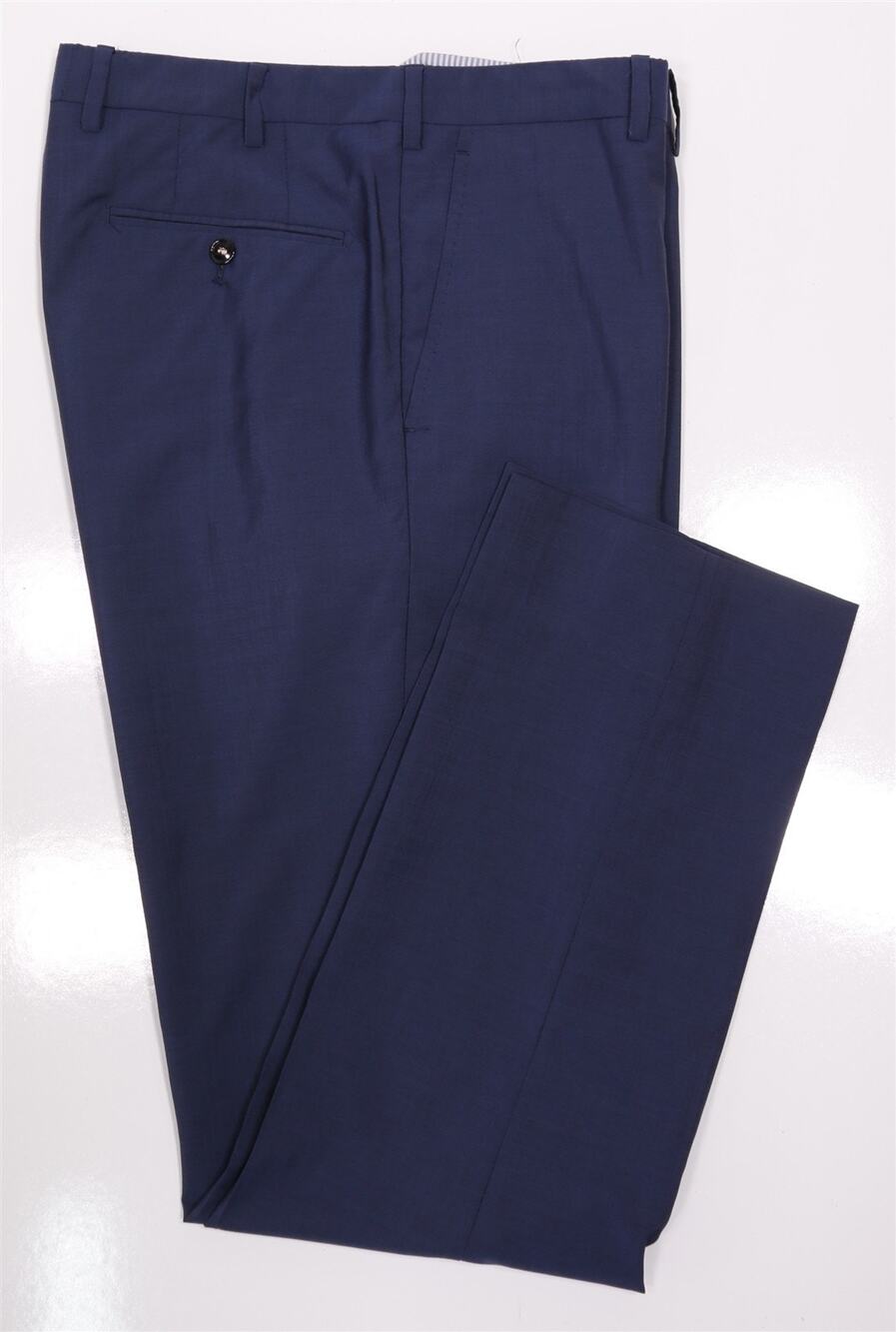 R. Caruso for Faconnable Blue Wool Mohair Flat Front Dress Pants Italy 34x33